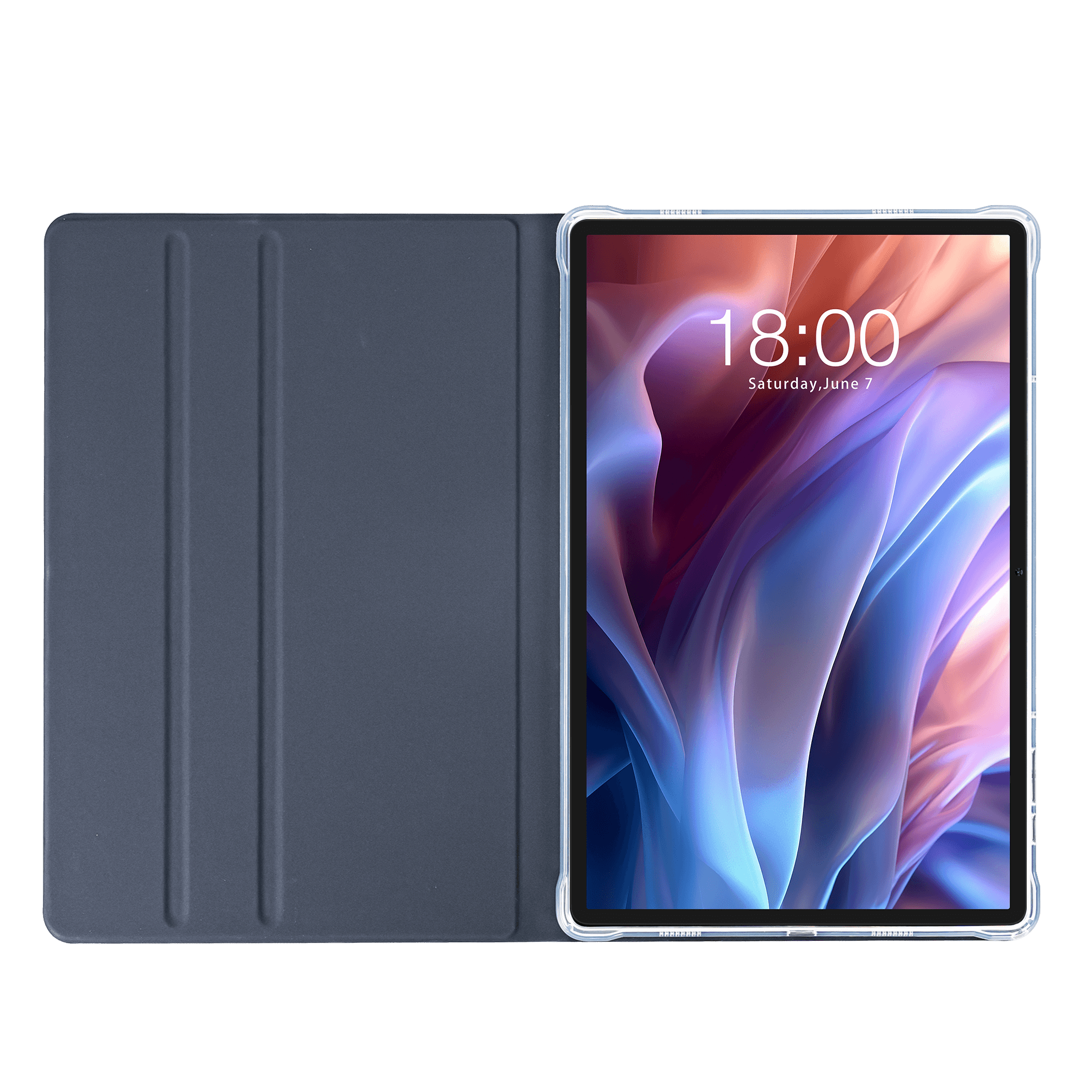Close-up view of the T65 Max tablet folio case's textured surface, emphasizing the high-quality material and craftsmanship, perfect for professional and casual use.